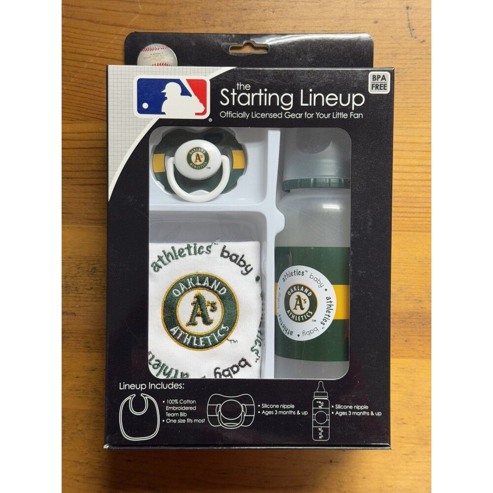Oakland Athletics A's MLB 3 Pk Baby Bottle Pacifier Bib BPA Free Starting Lineup